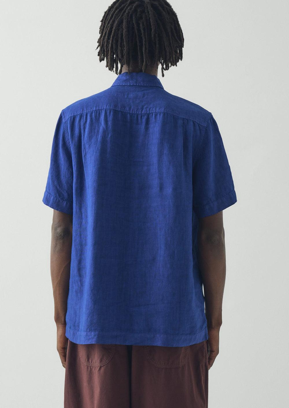 Short Sleeve Linen Shirt | Carmine Blue Product Image