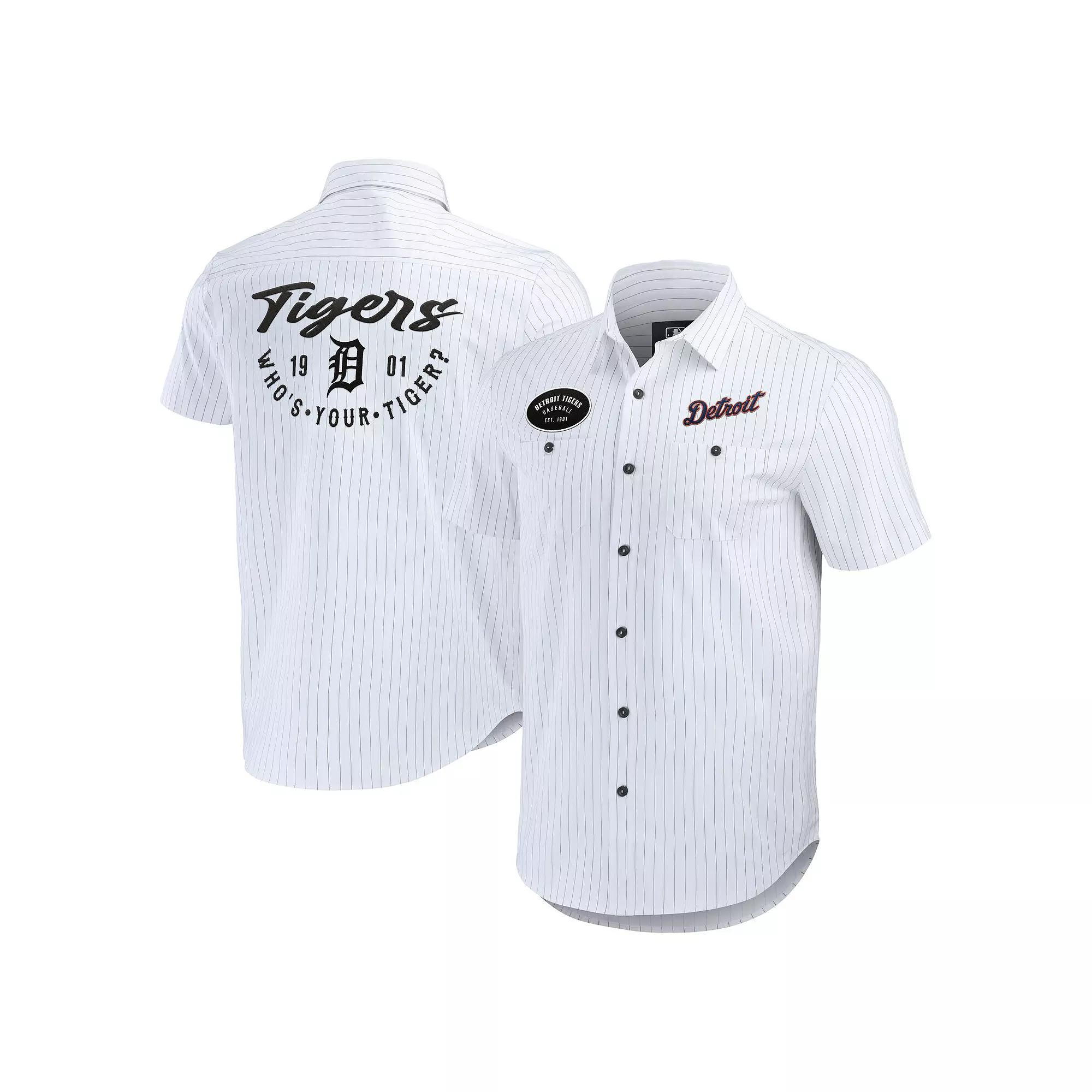 Men's Darius Rucker Collection by Fanatics White Detroit Tigers Pin Stripe Short Sleeve Button-Up Shirt, Size: Medium Product Image