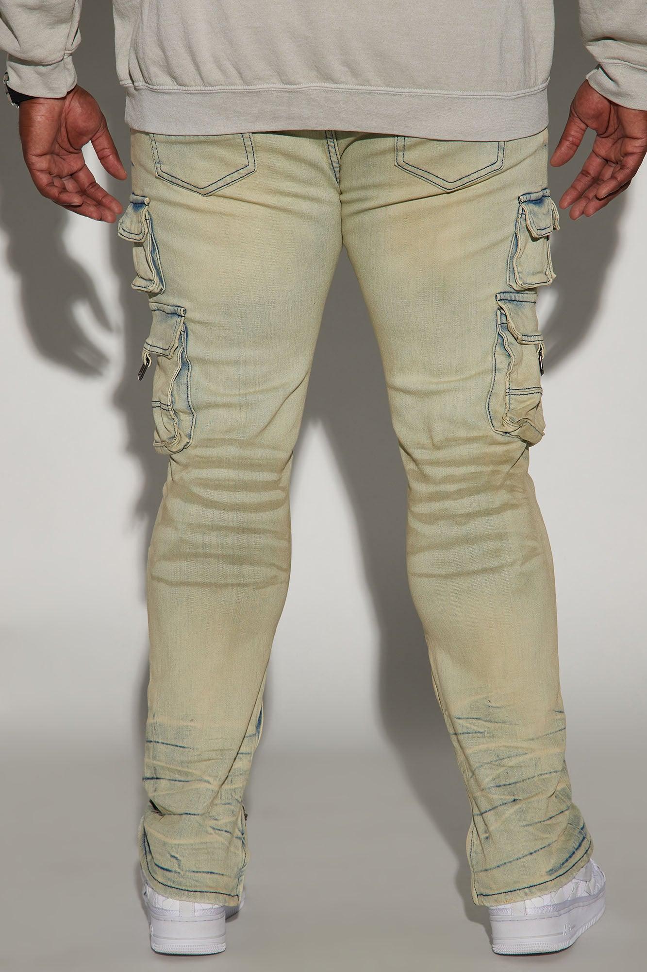 Get This Cargo Stacked Skinny Zipper Flare Jeans - Light Wash Product Image