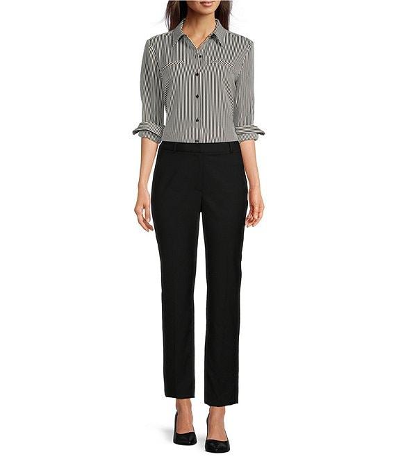 Alex Marie Piper Crepe de Chine Stripe Point Collar Long Sleeve Button Front Blouse Product Image