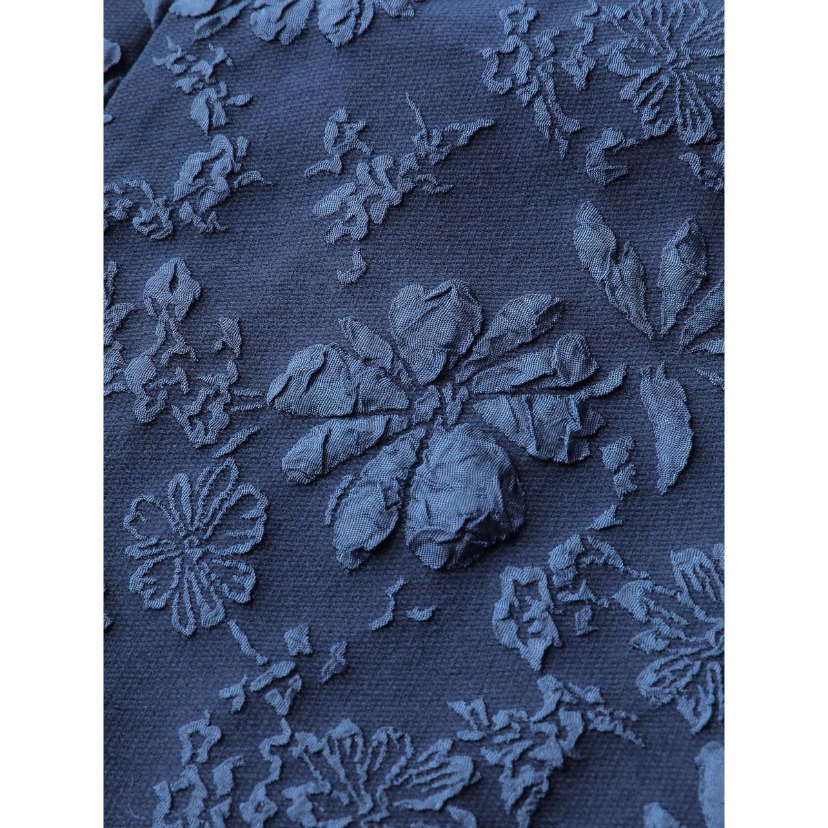 Plus Size Jacquard Elastic Waist Pockets Knee-Length Dress Navy Women Party&Cocktail V-neck Sleeveless Curvy BloomChic 28/5X Product Image