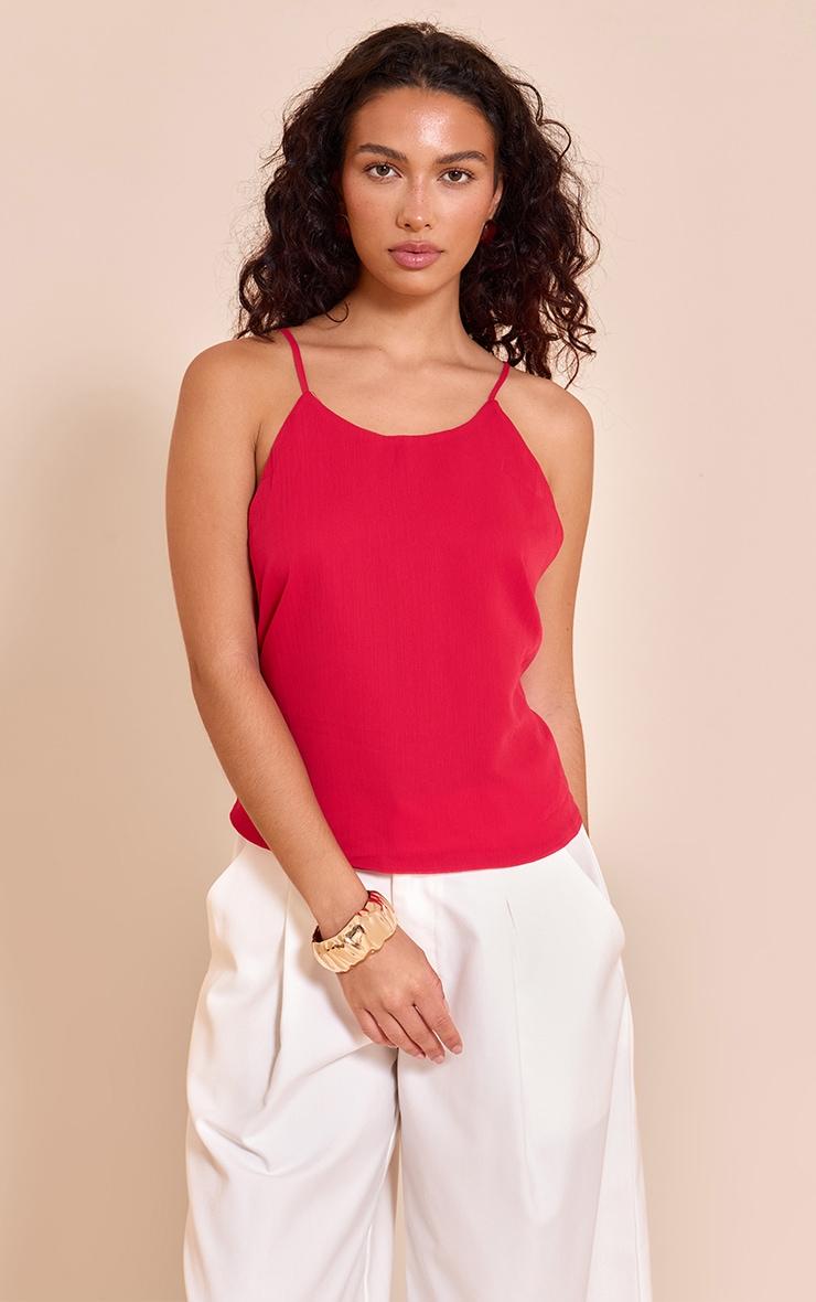Tomato Red Chiffon Gold Back Trim Cami Product Image