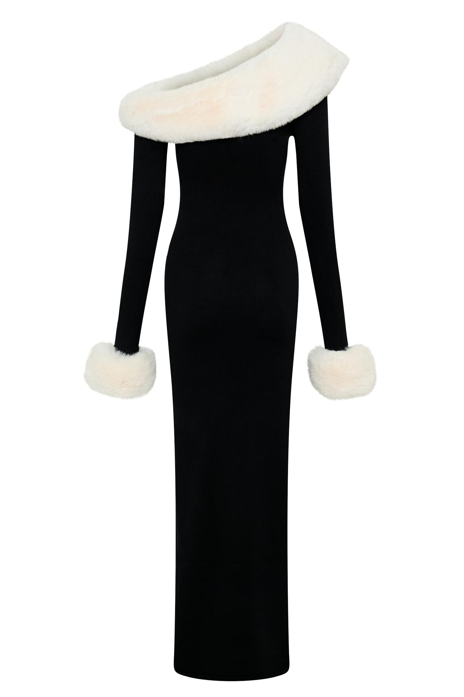 Karleigh Faux Fur Knit Maxi Dress - Black/White Product Image