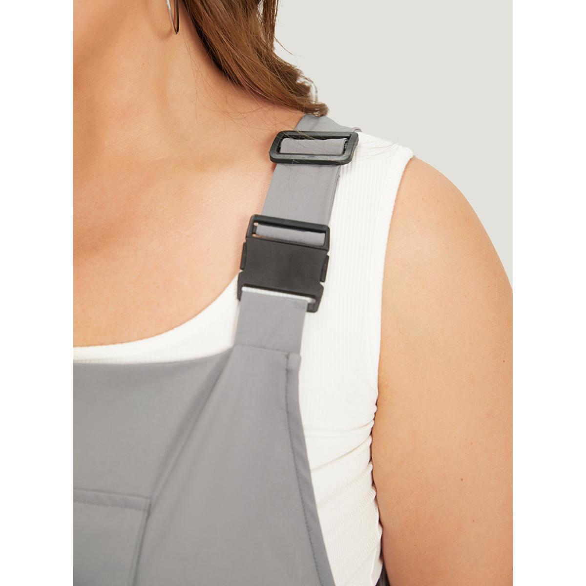 Plus Size Gray Solid Flap Pocket Drawstring Side Overall Jumpsuit Women Casual Sleeveless Spaghetti Strap Dailywear Loose Jumpsuits BloomChic 26/4X Product Image