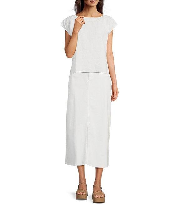 Eileen Fisher Organic Linen Ballet Neck Cap Sleeve Top Product Image