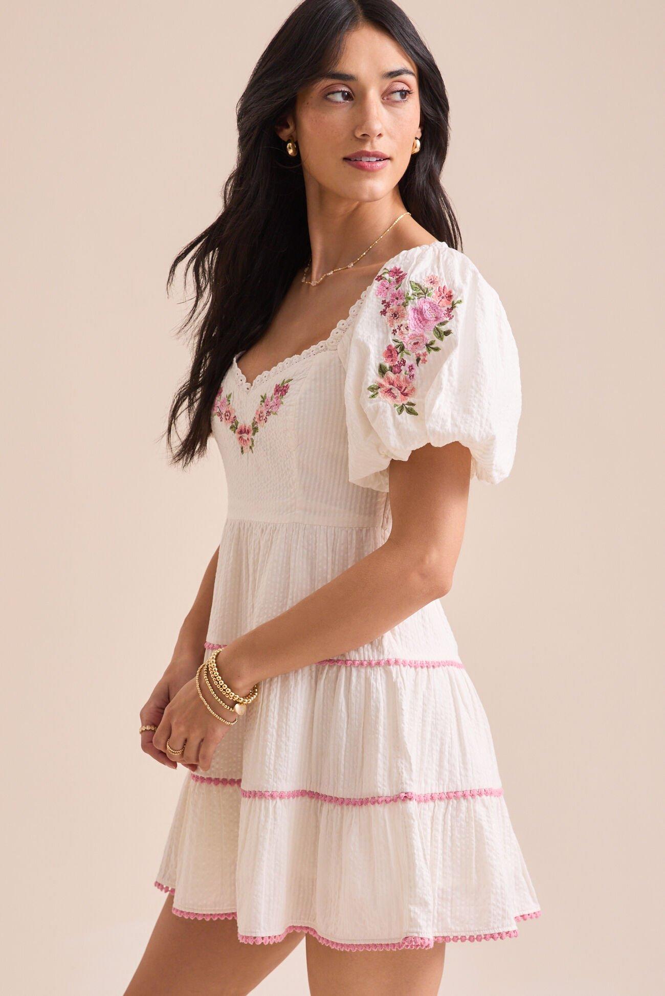 Lacy Puff Sleeve Mini Dress Product Image