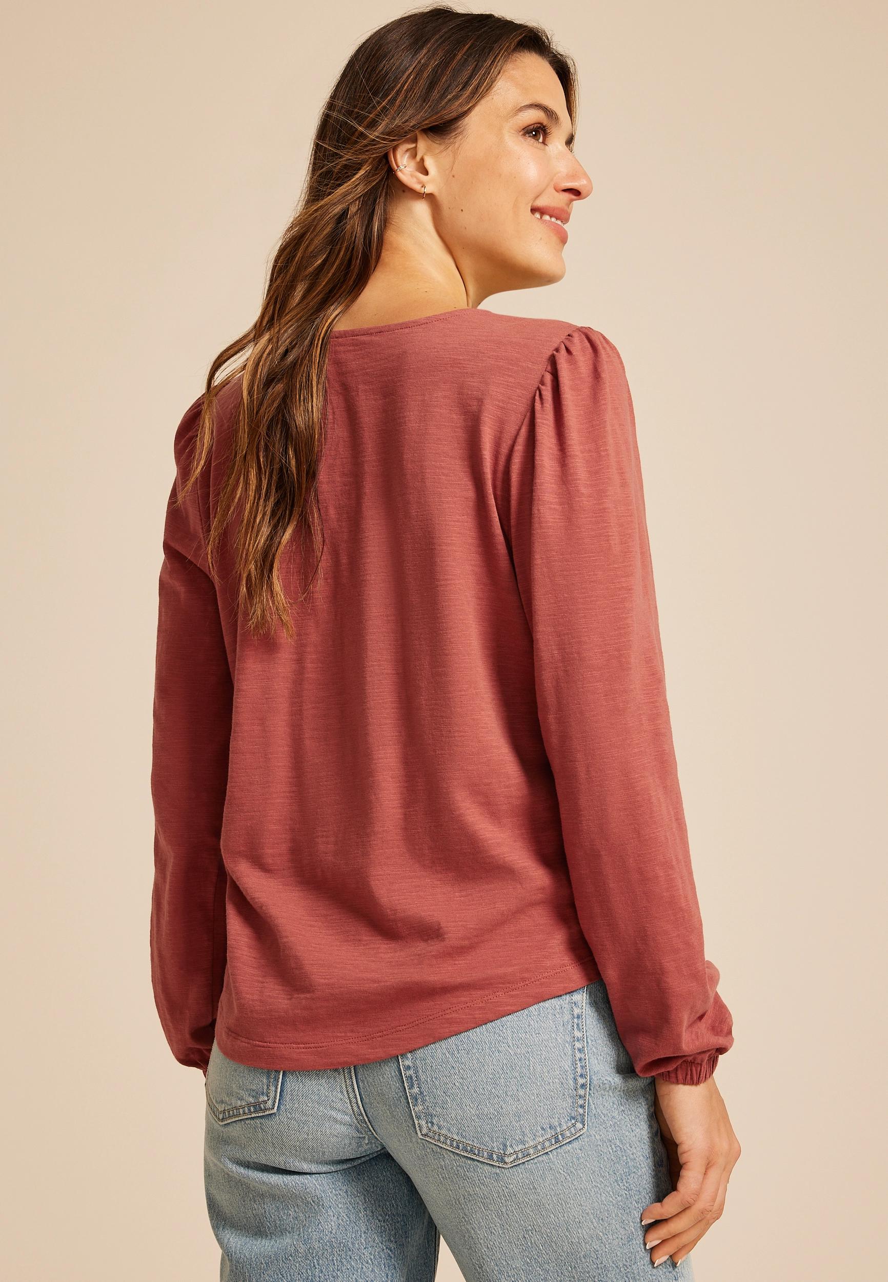 Embroidered Long Sleeve Tie Front Blouse Product Image