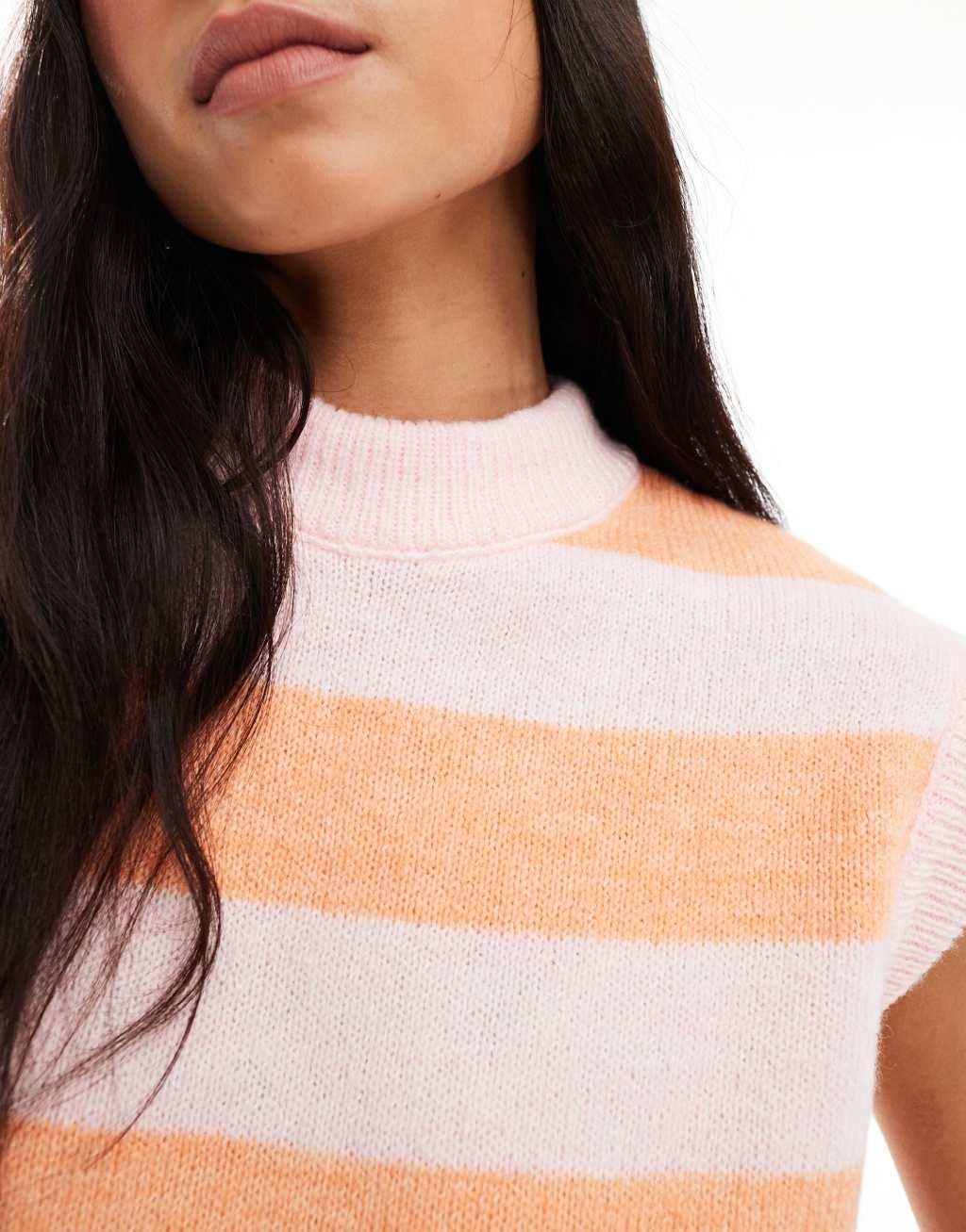 Miss Selfridge knitted tank in soft pink and orange stripe Product Image