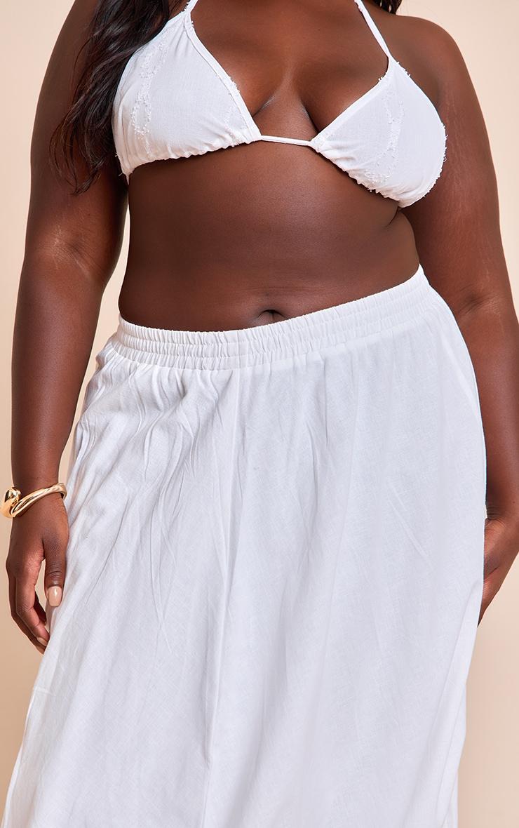 Plus White Linen Puffball Maxi Skirt Product Image