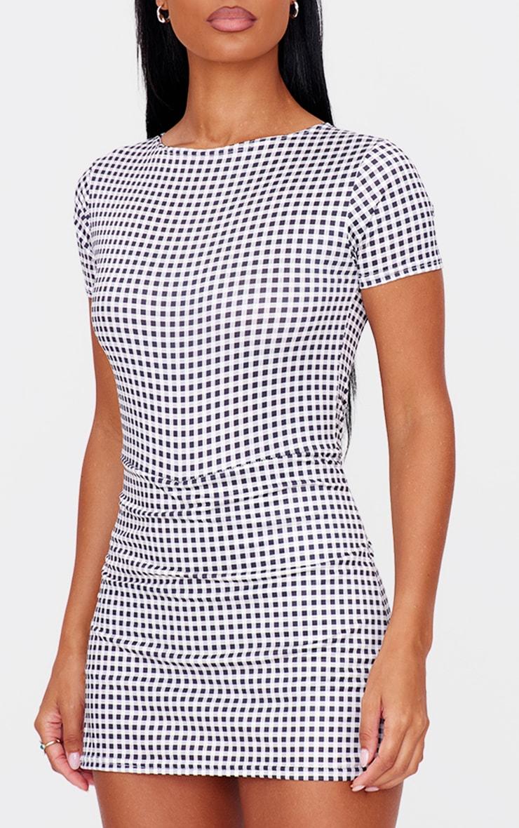 Monochrome Gingham Print Cap Sleeve Slinky Skort Romper Product Image
