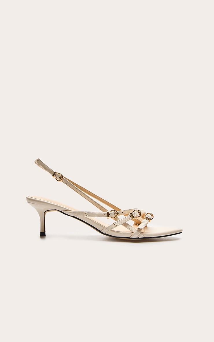 Cream Wide Fit Patent Pu Point Toe Multi Buckle Low Heeled Sandals Product Image