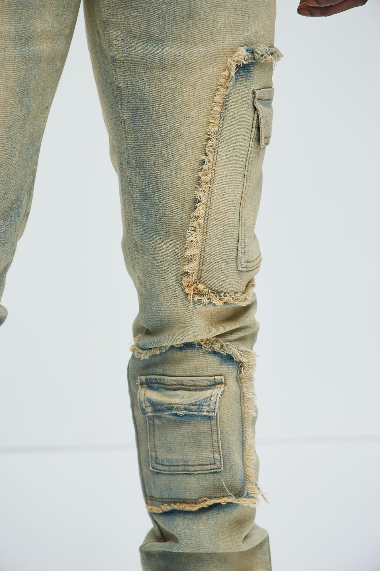 Be That Frayed Cargo Straight Jeans - Light Wash Product Image
