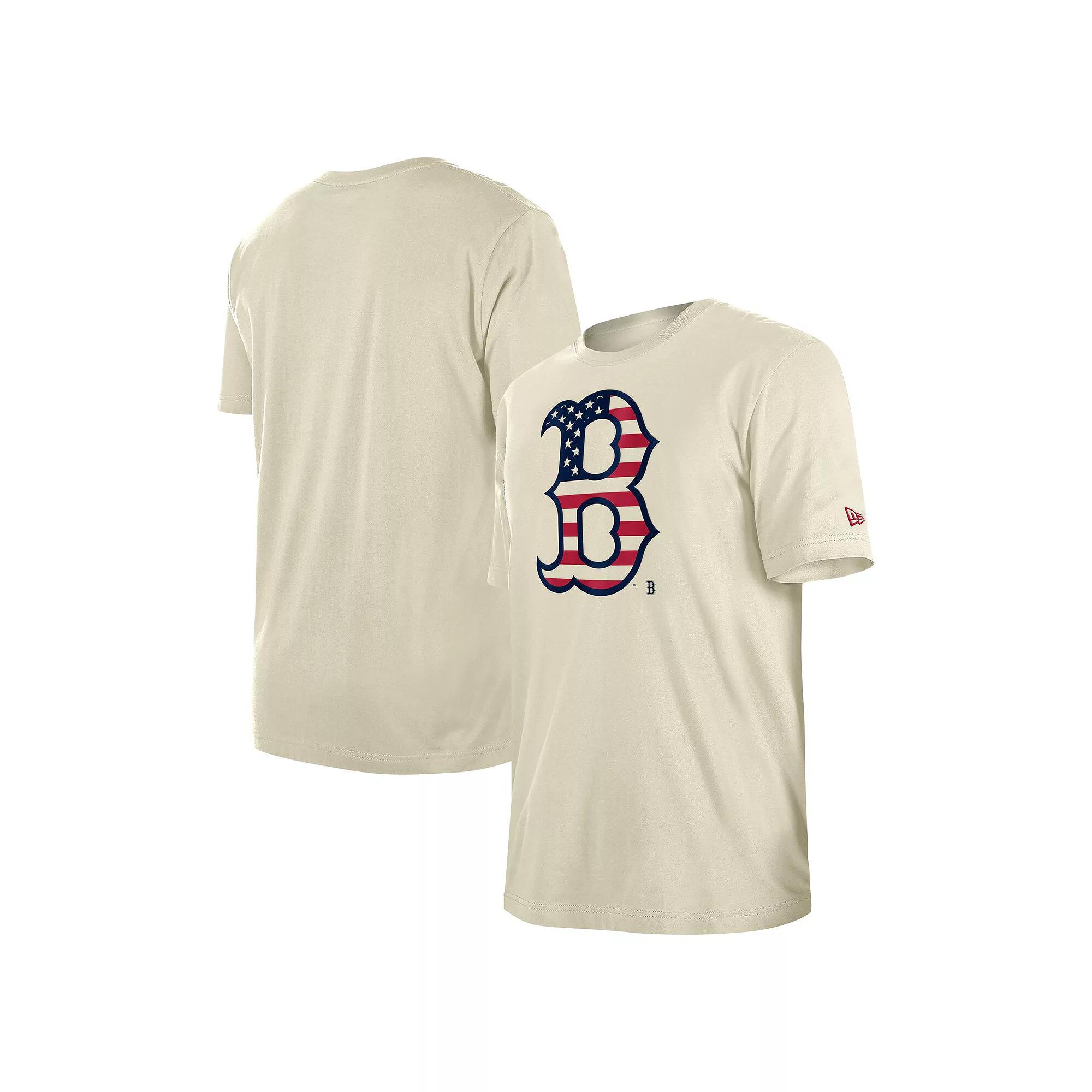 Men's New Era Cream Boston Red Sox 4th of July Flag Fill T-Shirt, Size: Medium, Beige Product Image