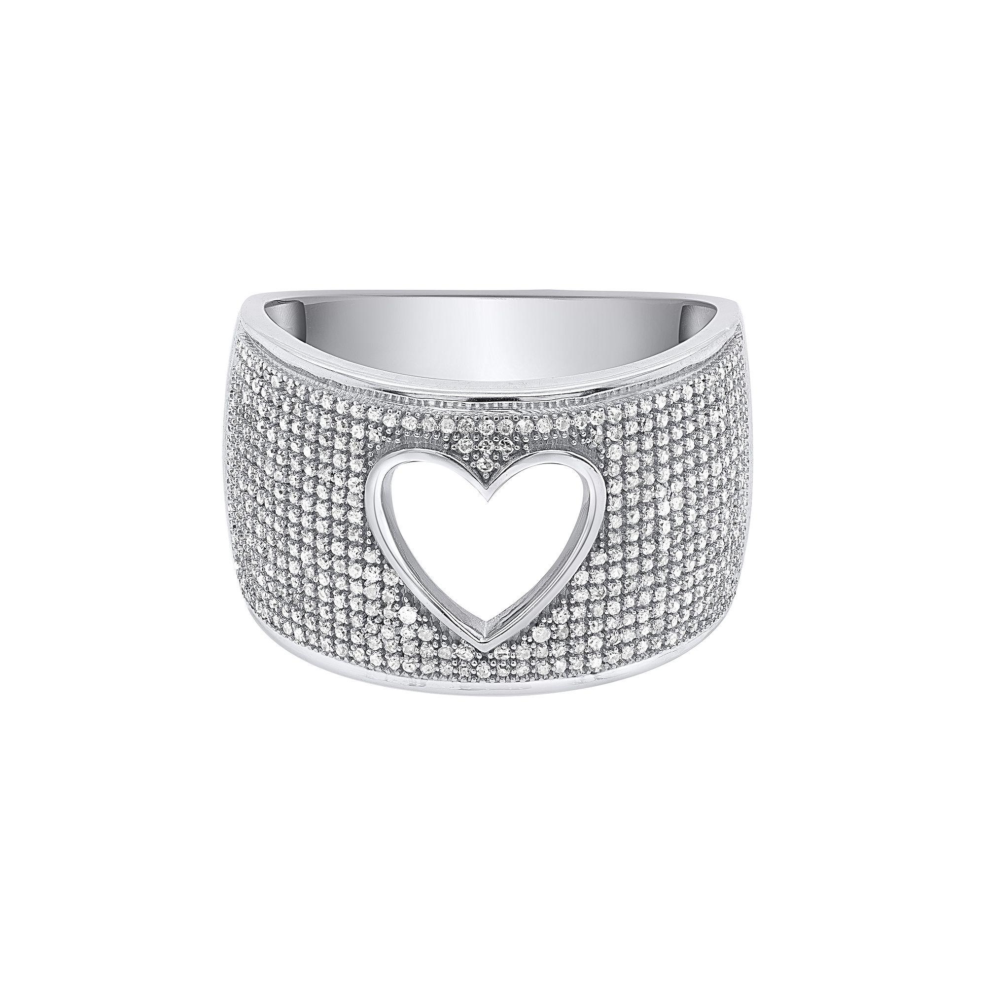 Sterling Silver 1/2 Carat T.W. Diamond Pave Heart Cutout Ring, Women's, Size: 6 Product Image