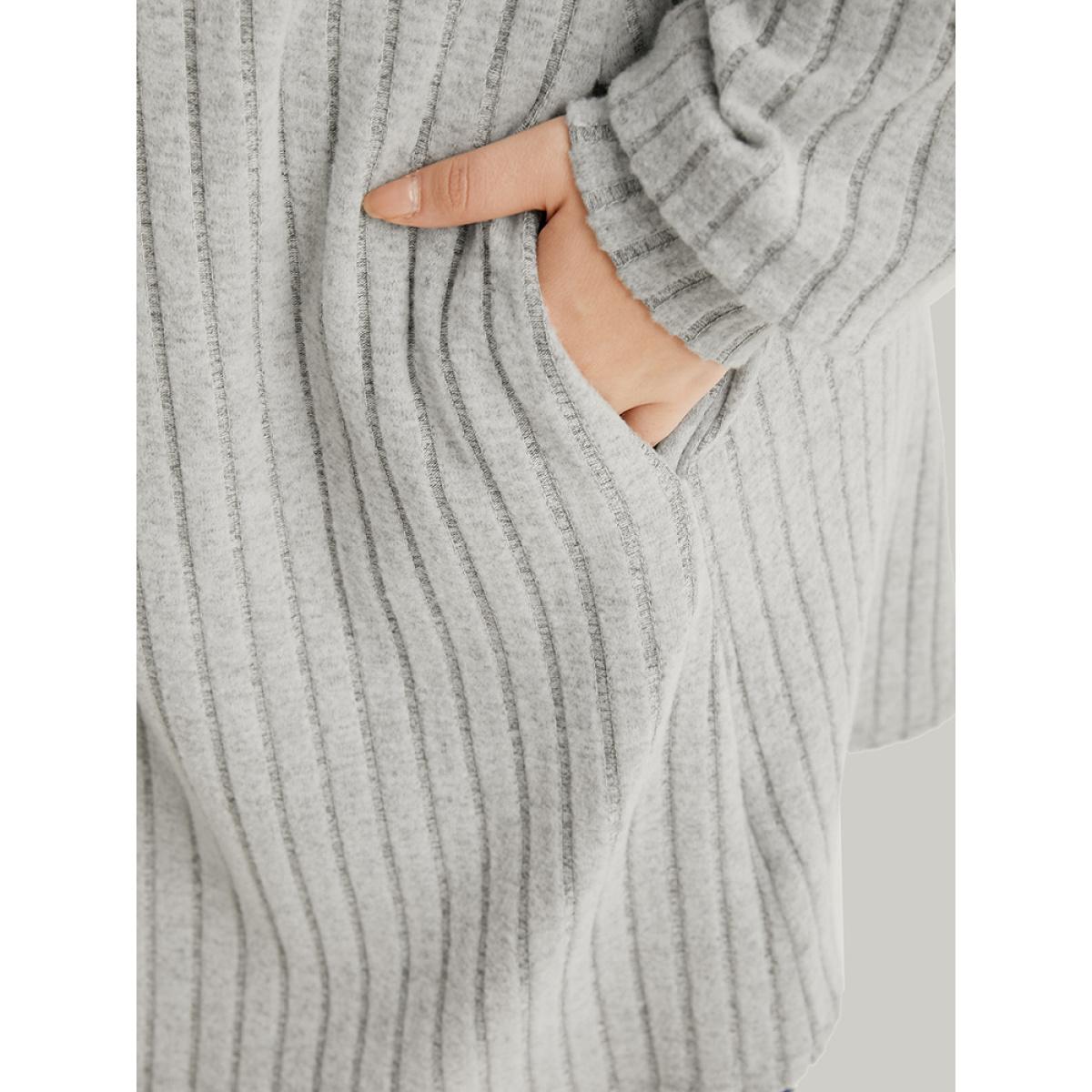 Plus Size Plain Pocket Texture Open Front Kimono Women Gray Casual Texture Pocket Dailywear Kimonos BloomChic 14-16/1X Product Image