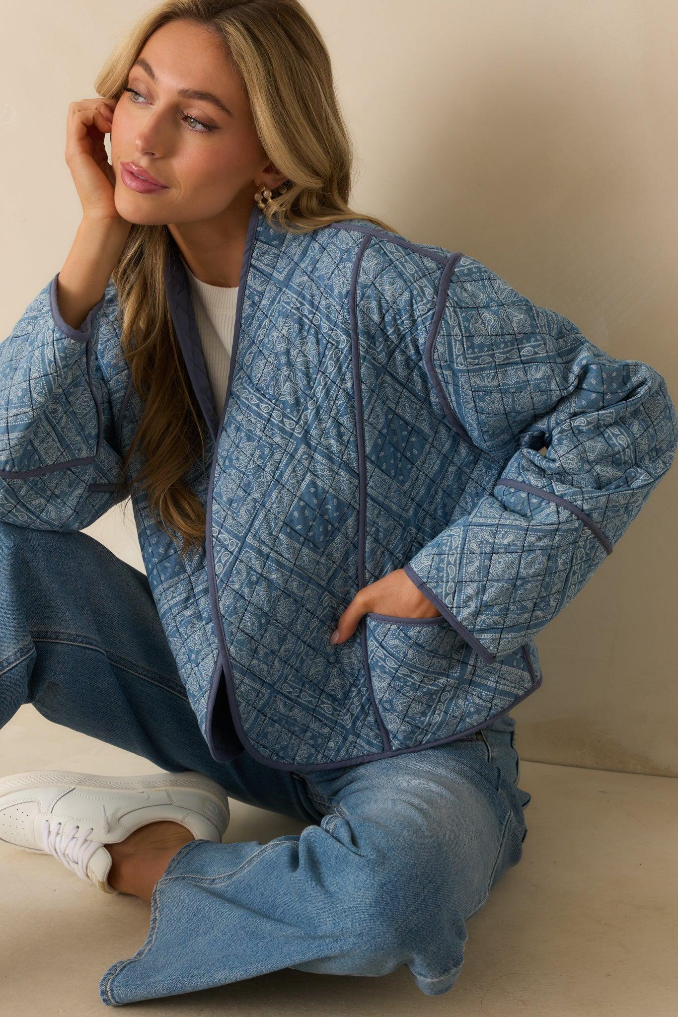 All You Do Light Blue Quilted Jacket Product Image