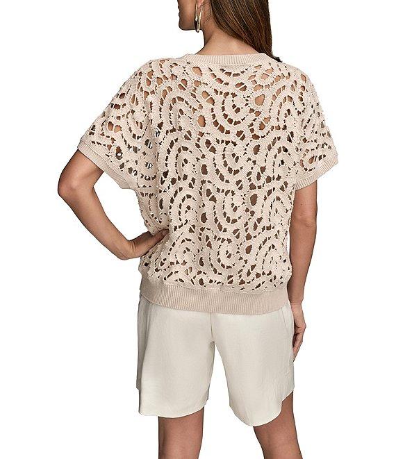 Donna Karan Short Sleeve Drop Shoulder Crochet Top Product Image
