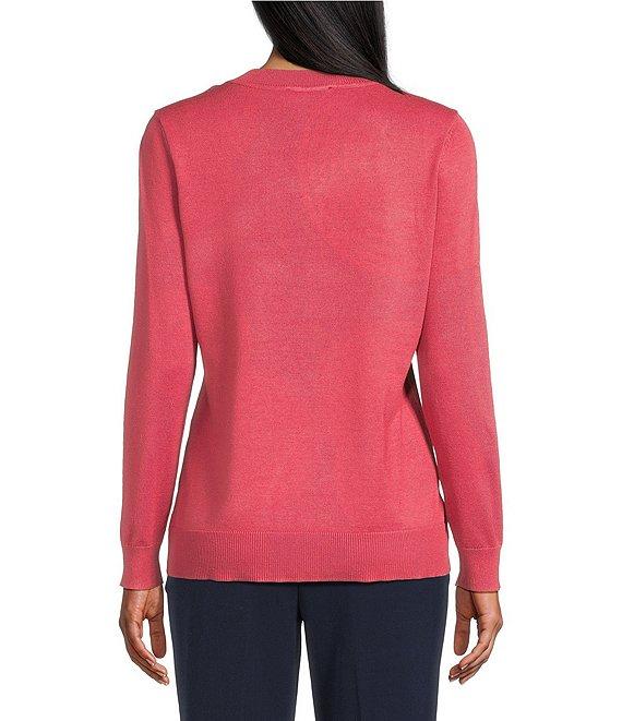 Investments Petite Size Solid Long Sleeve V-Neck Pullover Top Product Image