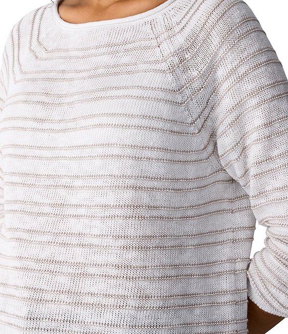 Eileen Fisher Stripe Slub Knit Boat Neck Long Sleeve Top Product Image
