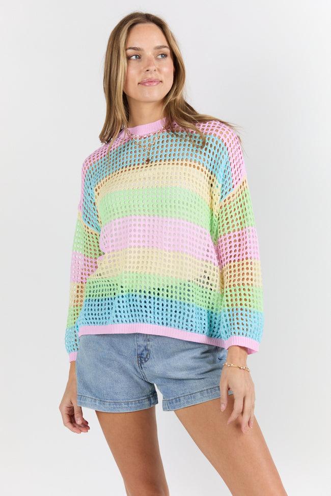 More To Come Open Knit Stripe Crew Neck Sweater FINAL SALE Product Image