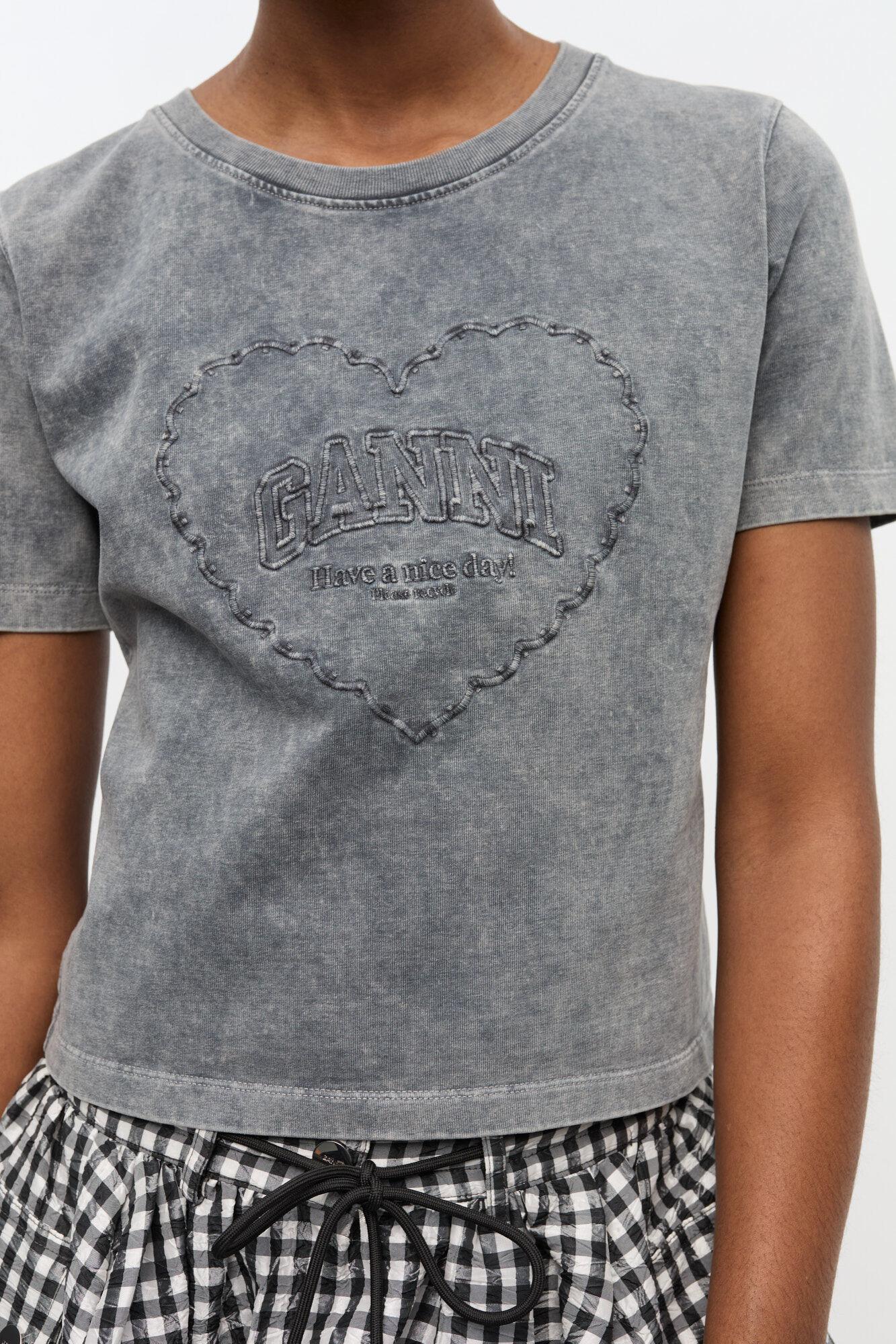 Grey Washed Heart Cropped T-shirt Product Image