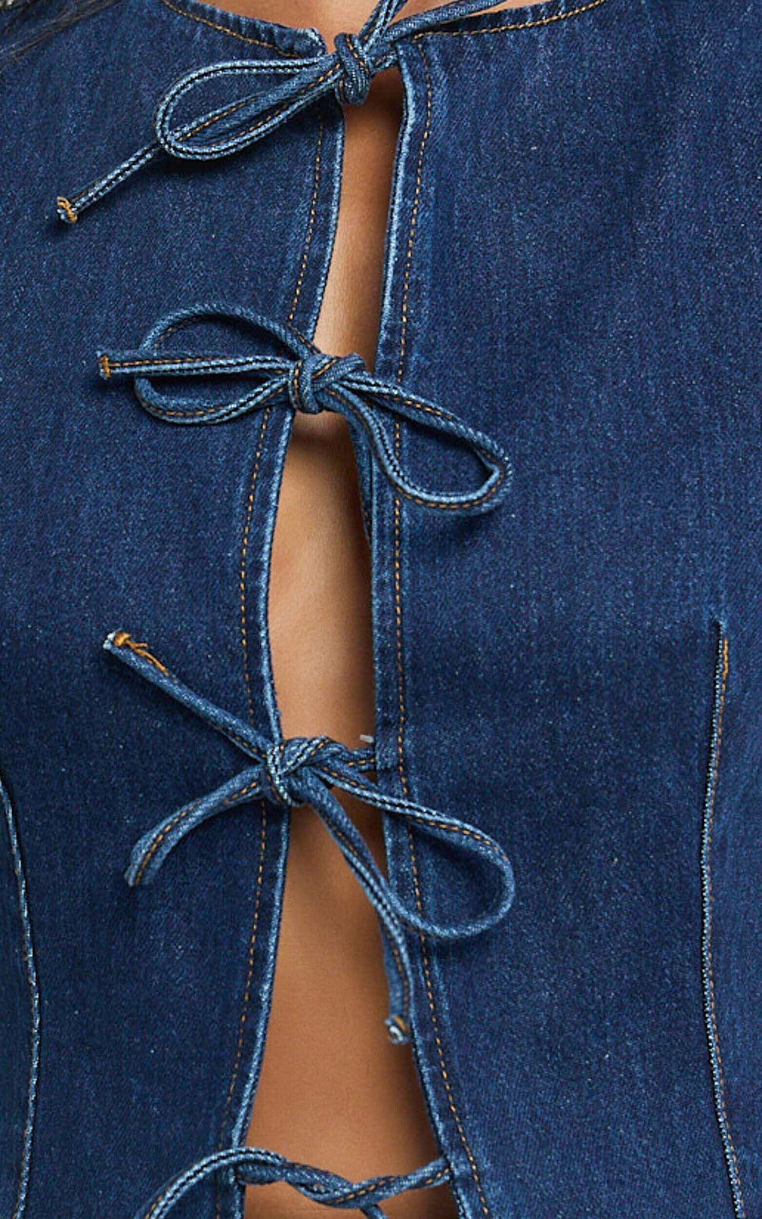 Benny Top - Tie Front Recycled Denim Top in Indigo Wash Product Image