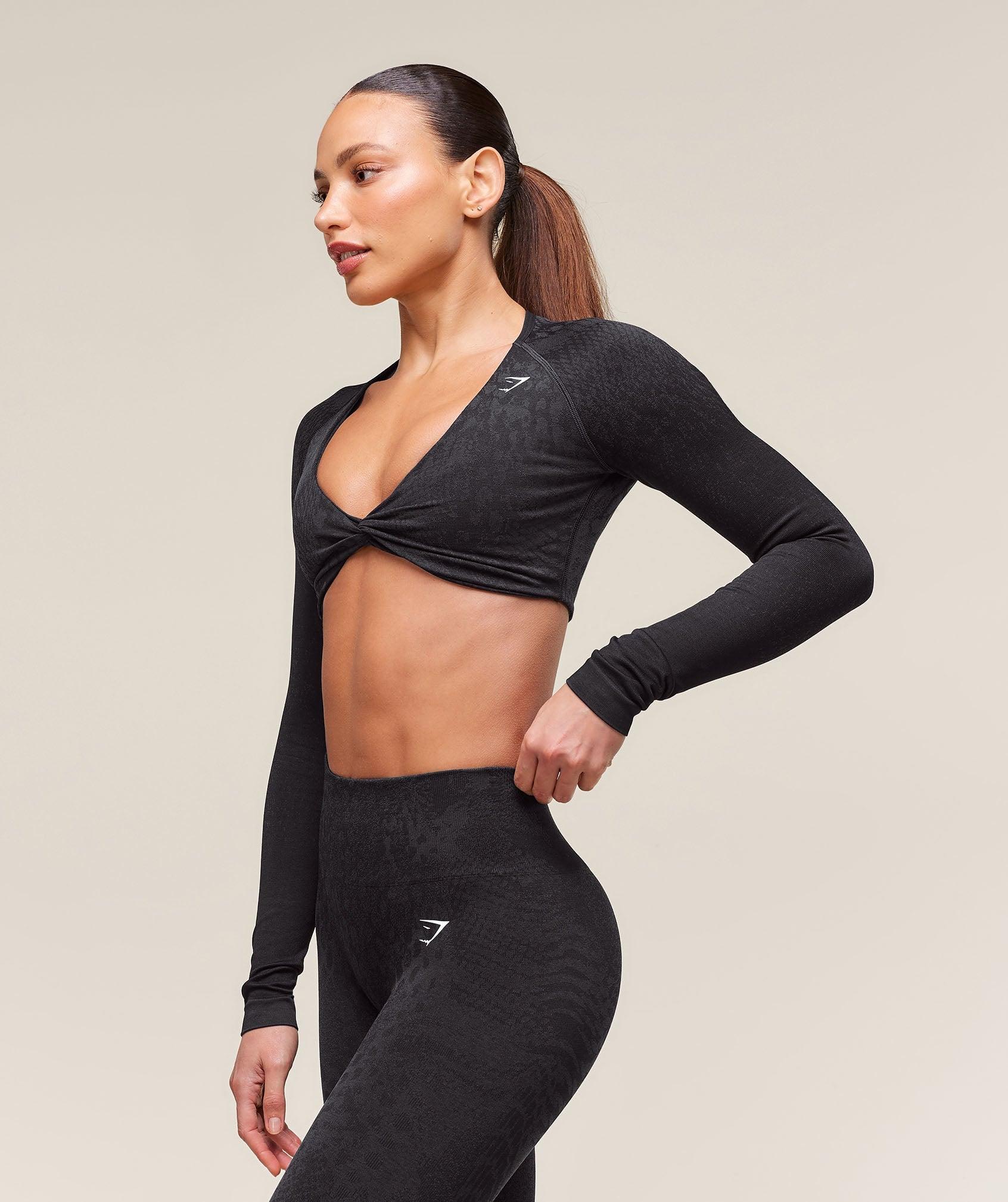 Gymshark Adapt Animal X Whitney Seamless Long Sleeve Top - Black/Asphalt Grey Female Product Image