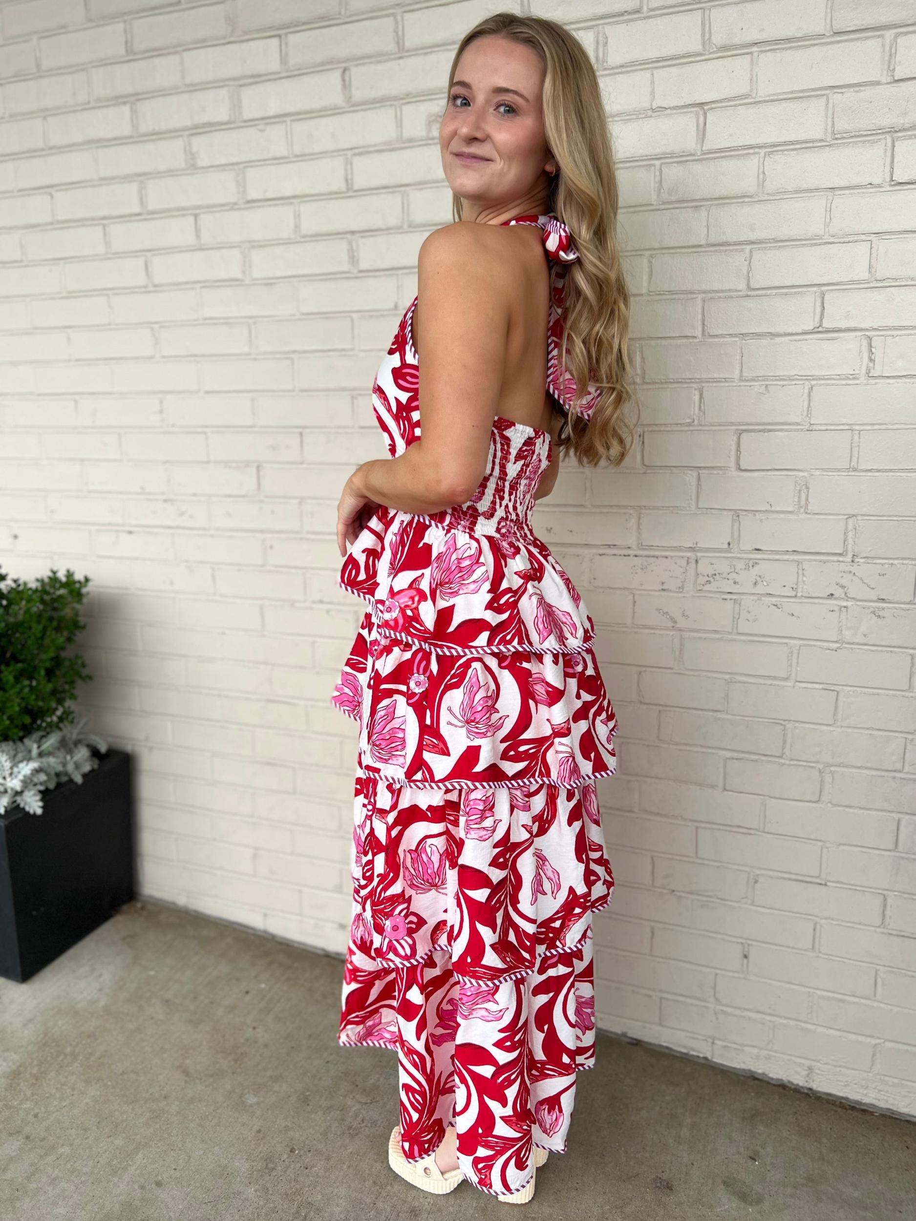 Isabella Tiered Halter Midi Dress Product Image