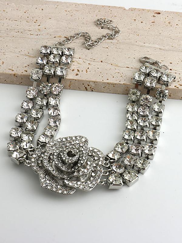 Chains Flower Shape Rhine Stones Necklaces Accessories Product Image