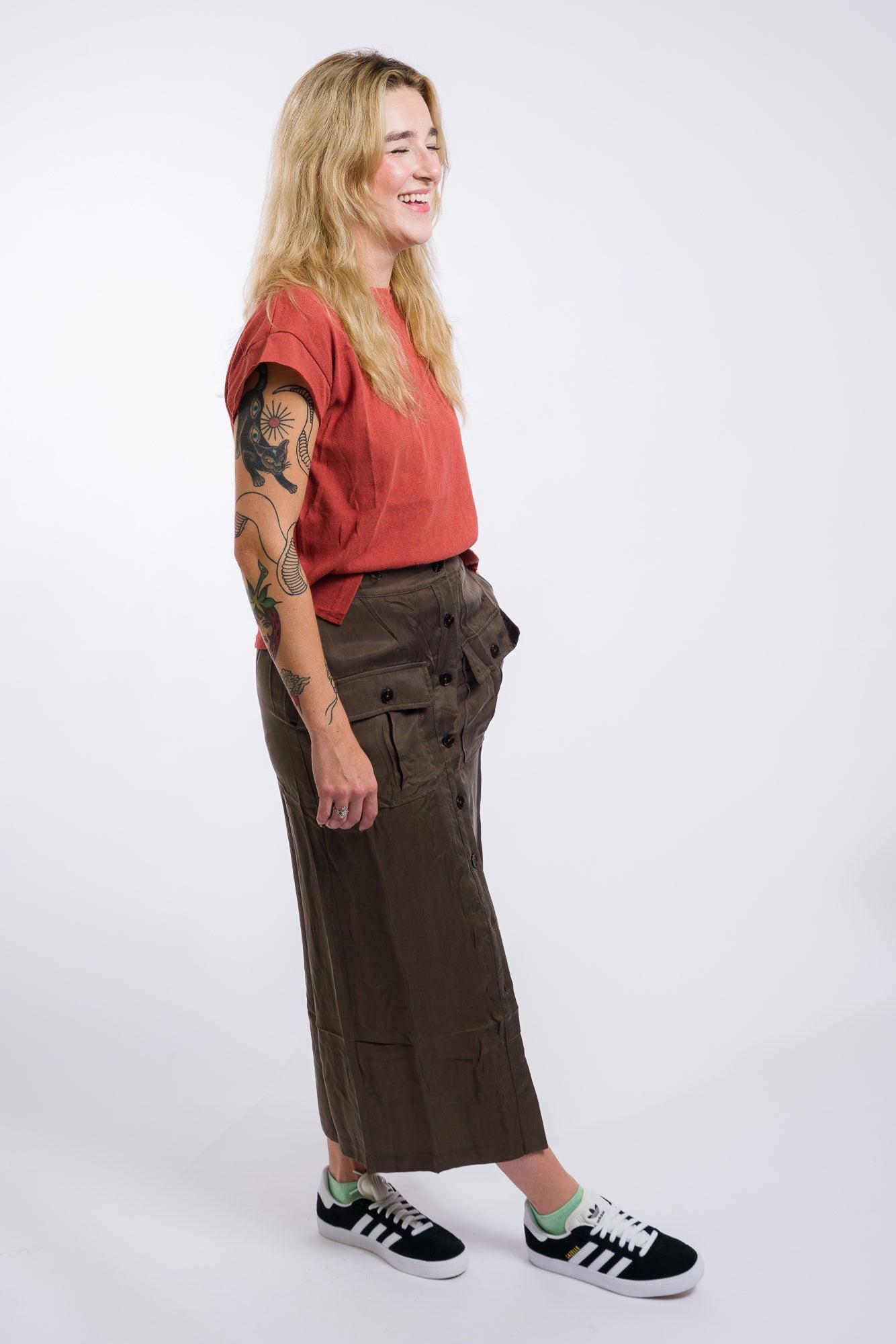 Miou Muse Buttondown Midi Cargo Skirt - Olive Product Image
