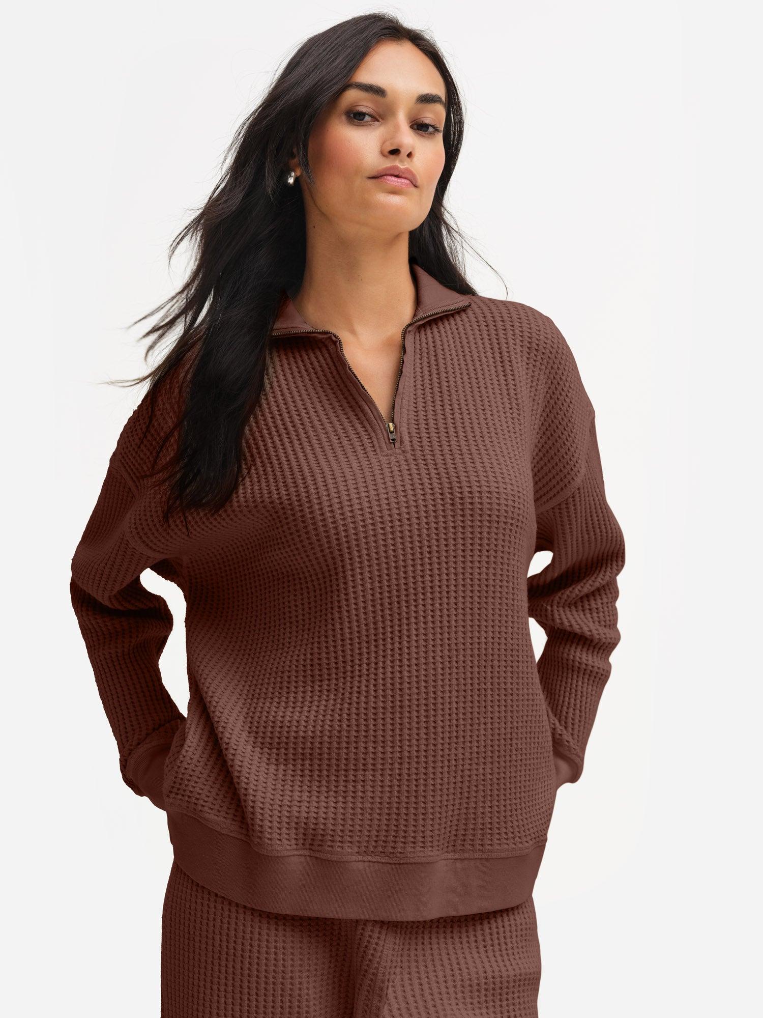 Organic Waffle Collared Half-Zip Sweatshirt Female Product Image