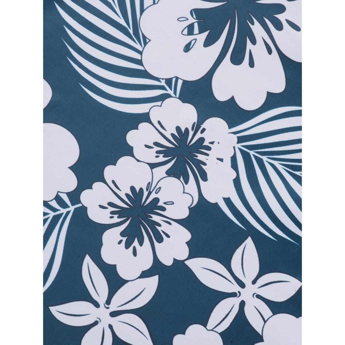 Plus Size Tropical Flower Print Gathered One-Piece Swimsuit Women's Swimwear Cerulean Resort Gathered Curve Bathing Suits High stretch One Pieces BloomChic 28/5X Product Image