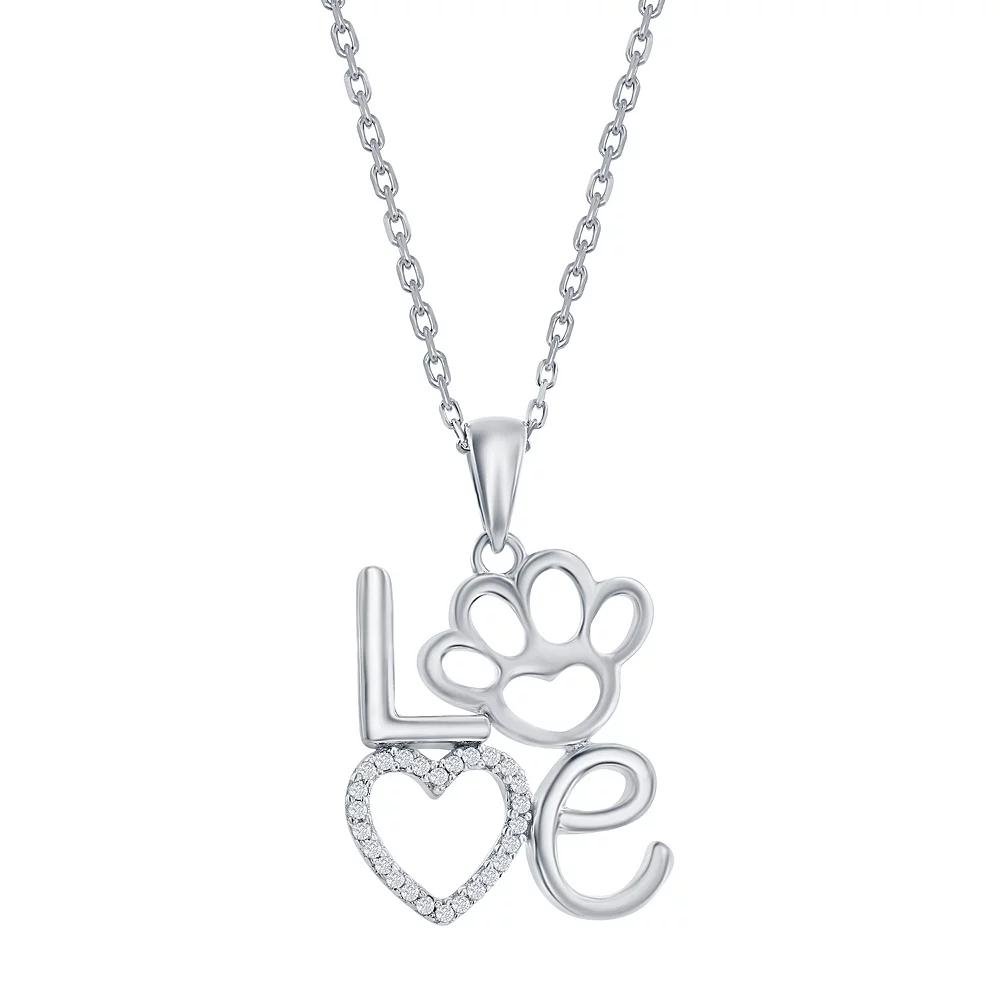 Argento Bella Sterling Silver Cubic Zirconia Heart & Paw Print Pendant Necklace, Women's, Size: 18" Product Image