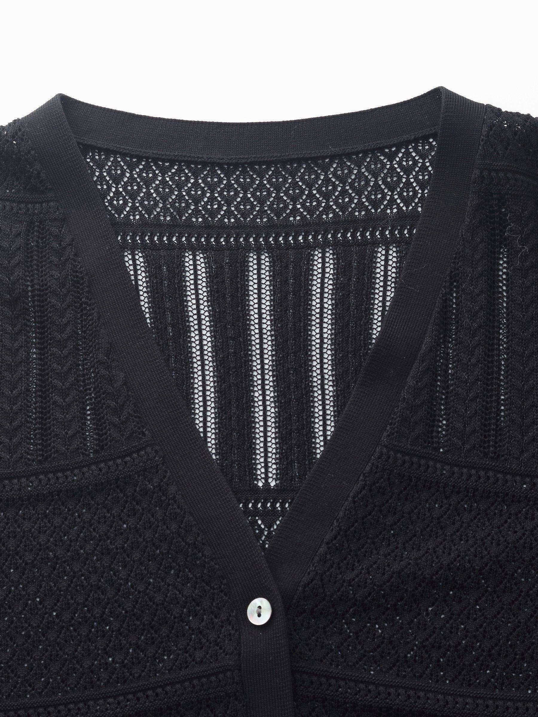 Tencel Blend Openwork Women Flared Sleeve Cardigan Product Image