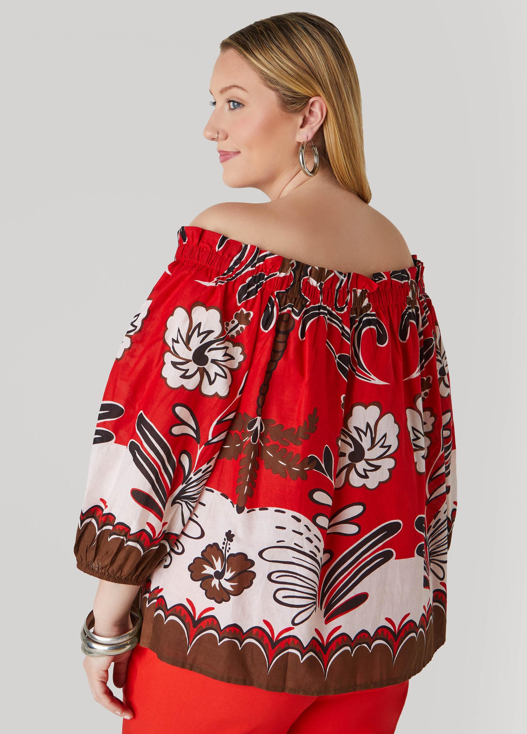 Plus Size Off The Shoulder Scarf Print Top Ashley Stewart Product Image