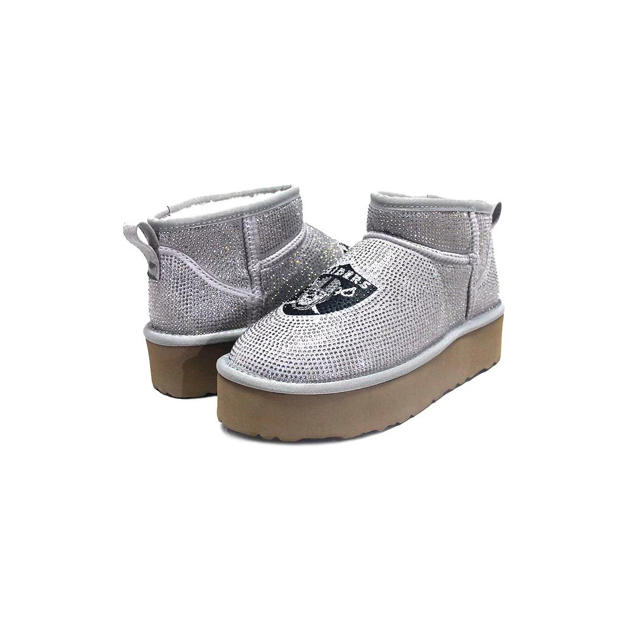 Women's Cuce Silver Las Vegas Raiders Crystal Platform Boots,  Product Image