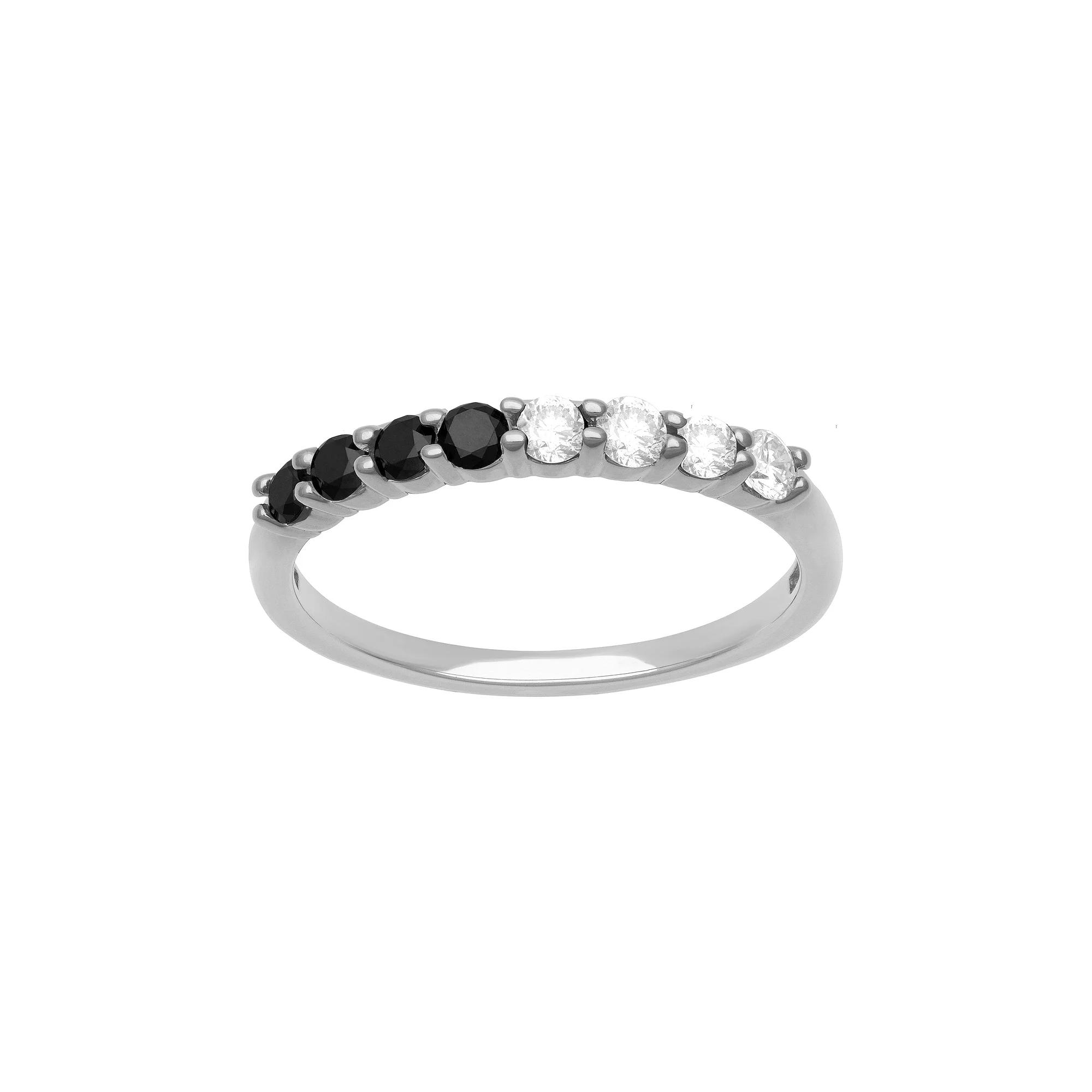 Women's Love Always Sterling Silver 1/2 Carat T.W. Black & White Diamond Semi-Eternity Band, Size: 5 Product Image