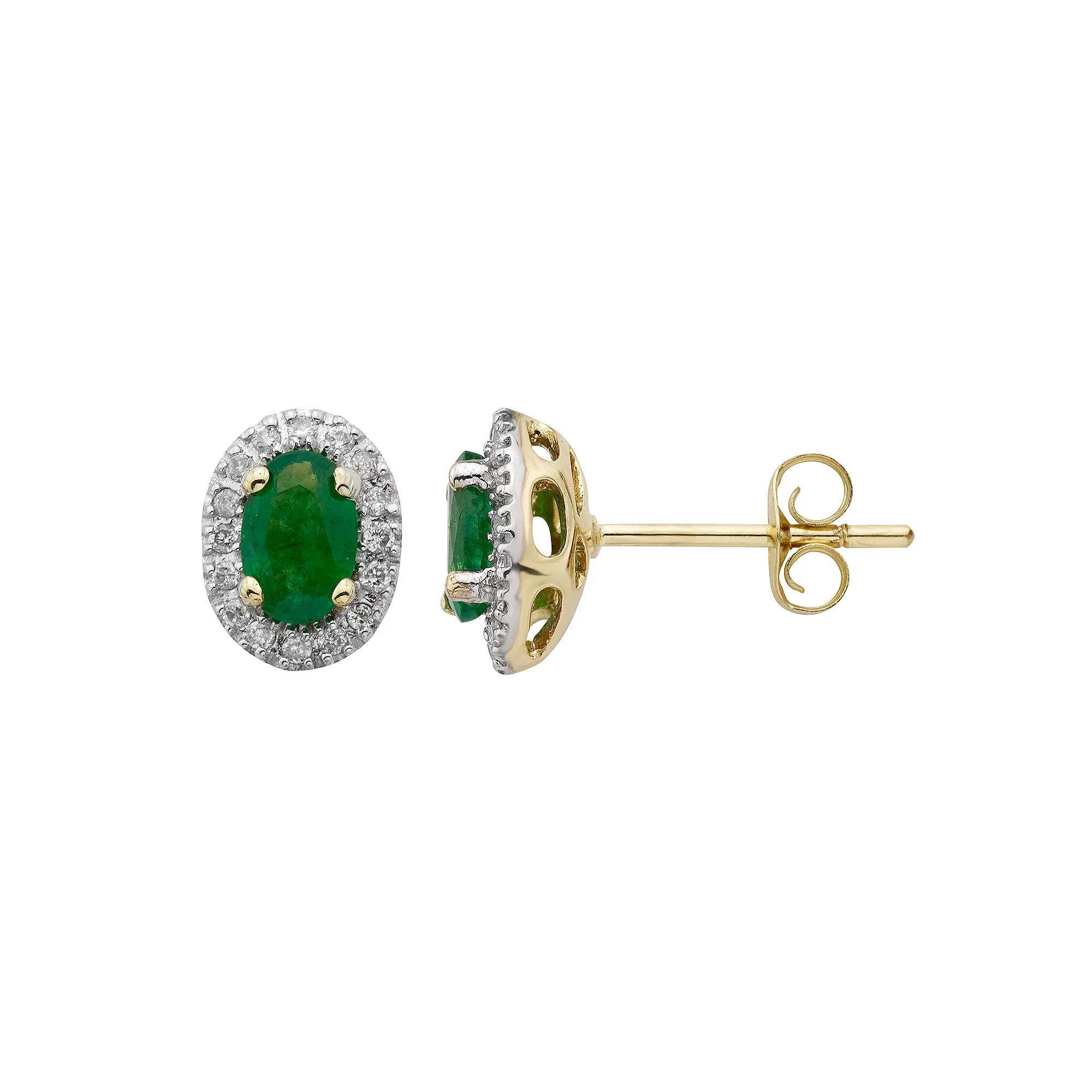 14k Rose Gold 1/6 Carat T.W. IGL Certified Diamond & Emerald Oval Earrings, Women's, Yellow Product Image