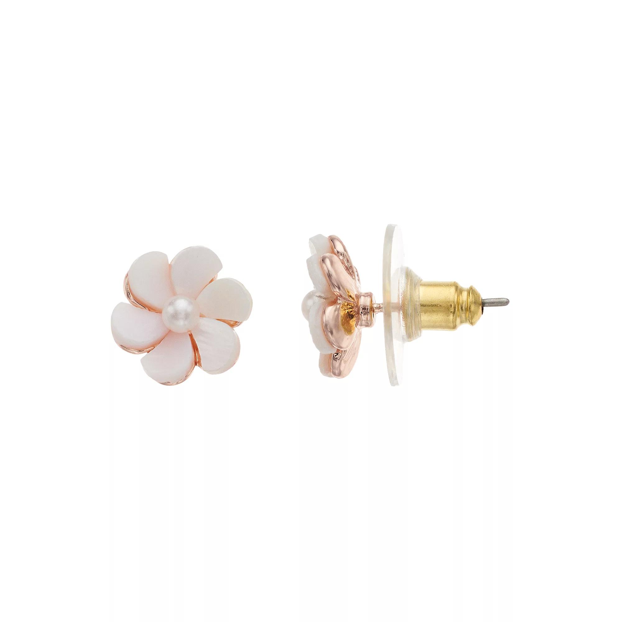 LC Lauren Conrad Mother-of-Pearl Nickel Free Flower Stud Earrings, Women's, Rose Gold Tone Product Image