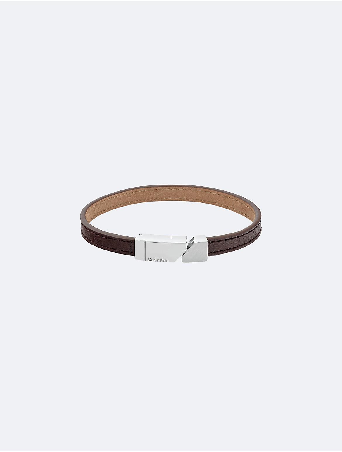 Calvin Klein Mens Asymmetric Tag Leather Bracelet Product Image