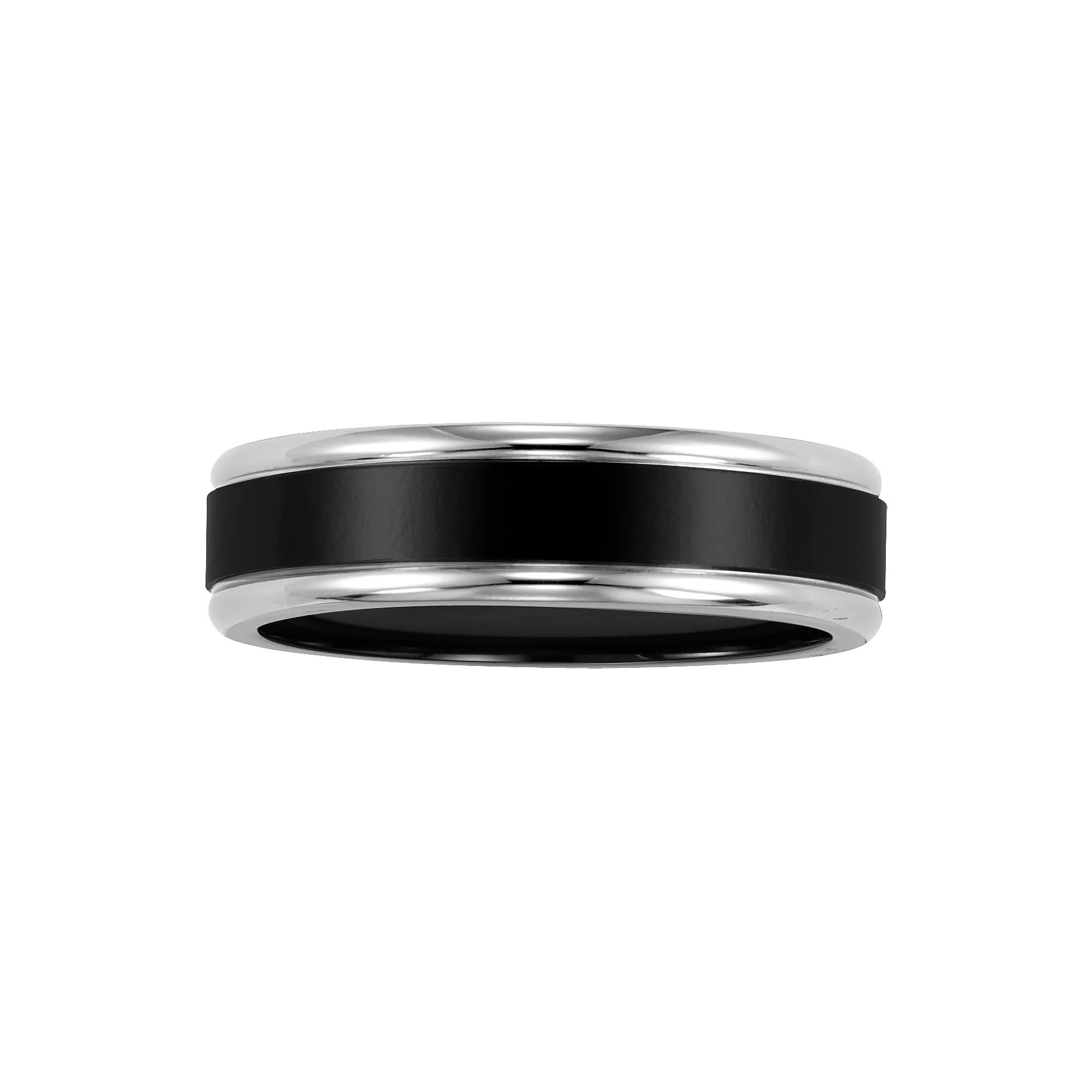 AXL Black Titanium Step Edge Men's Wedding Band, Size: 9.50, Two Tone Product Image