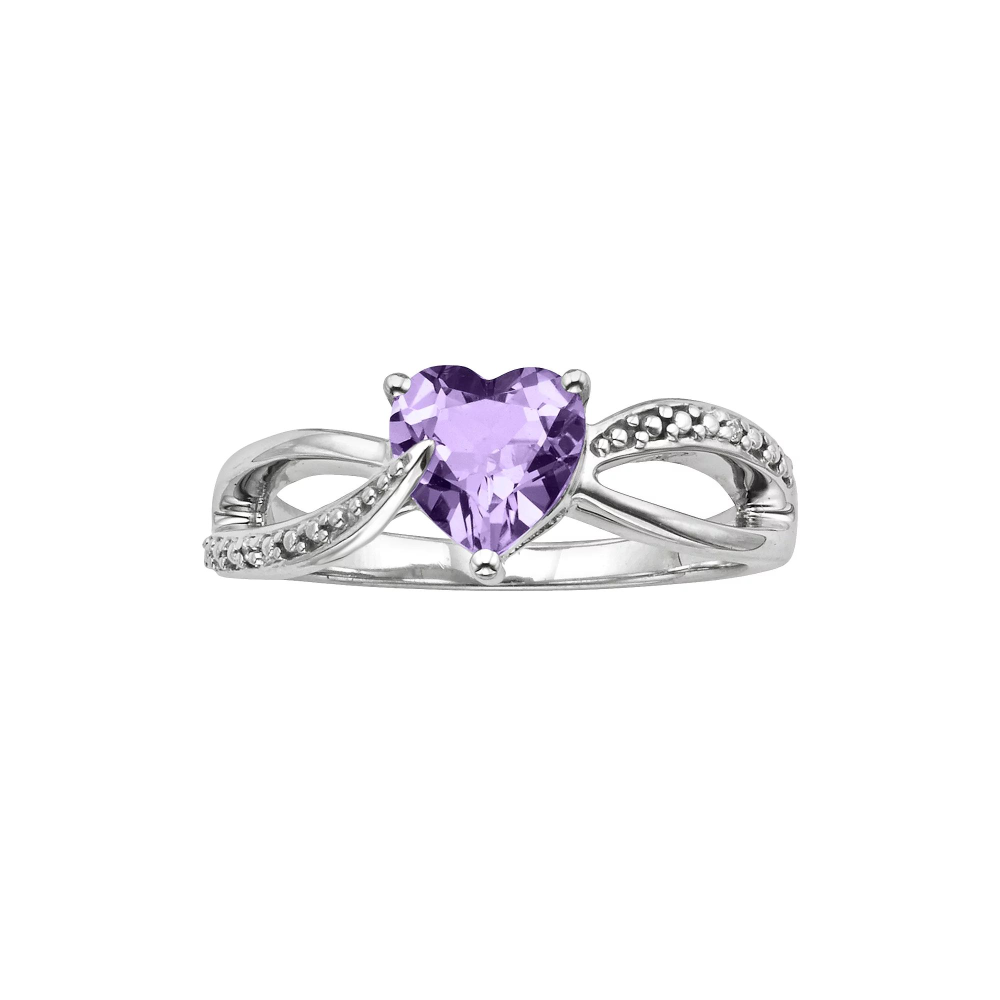Sterling Silver Amethyst and Diamond Accent Heart Bypass Ring, Women's, Size: 7, Purple Product Image