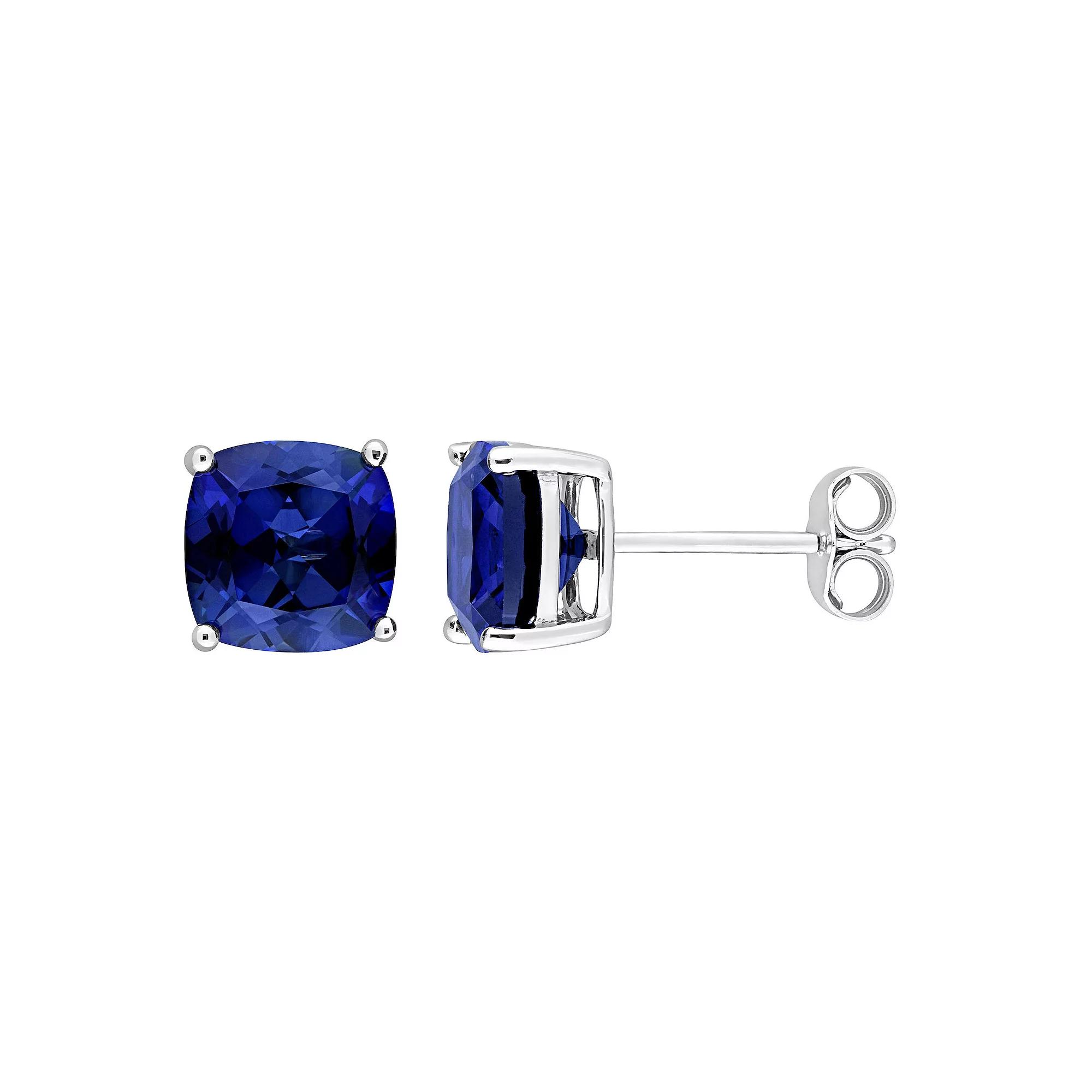 Stella Grace Sterling Silver Cushion Lab-Created Blue Sapphire Stud Earrings, Women's Product Image