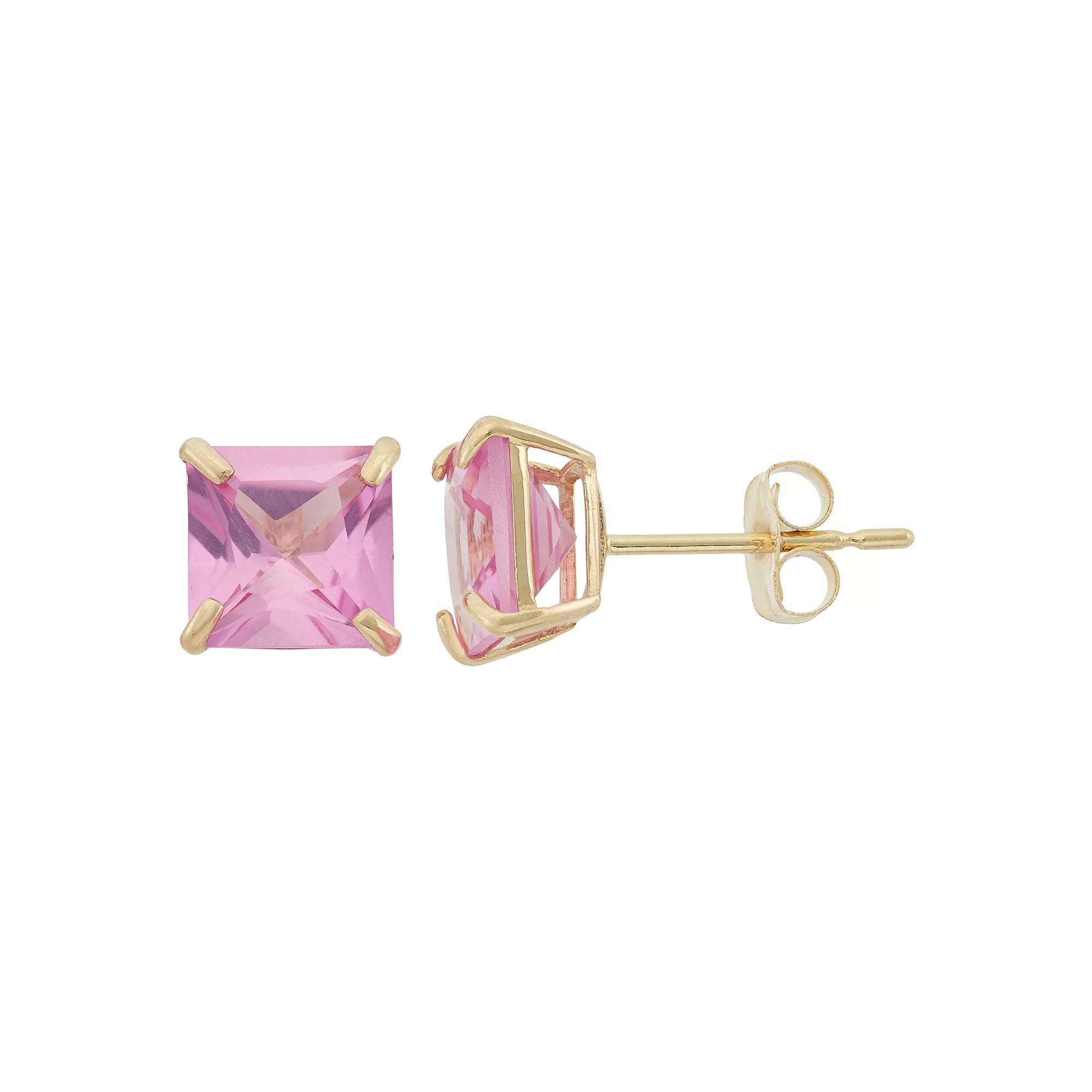 Designs by Gioelli Lab-Created Pink Sapphire 10k Gold Stud Earrings, Women's Product Image