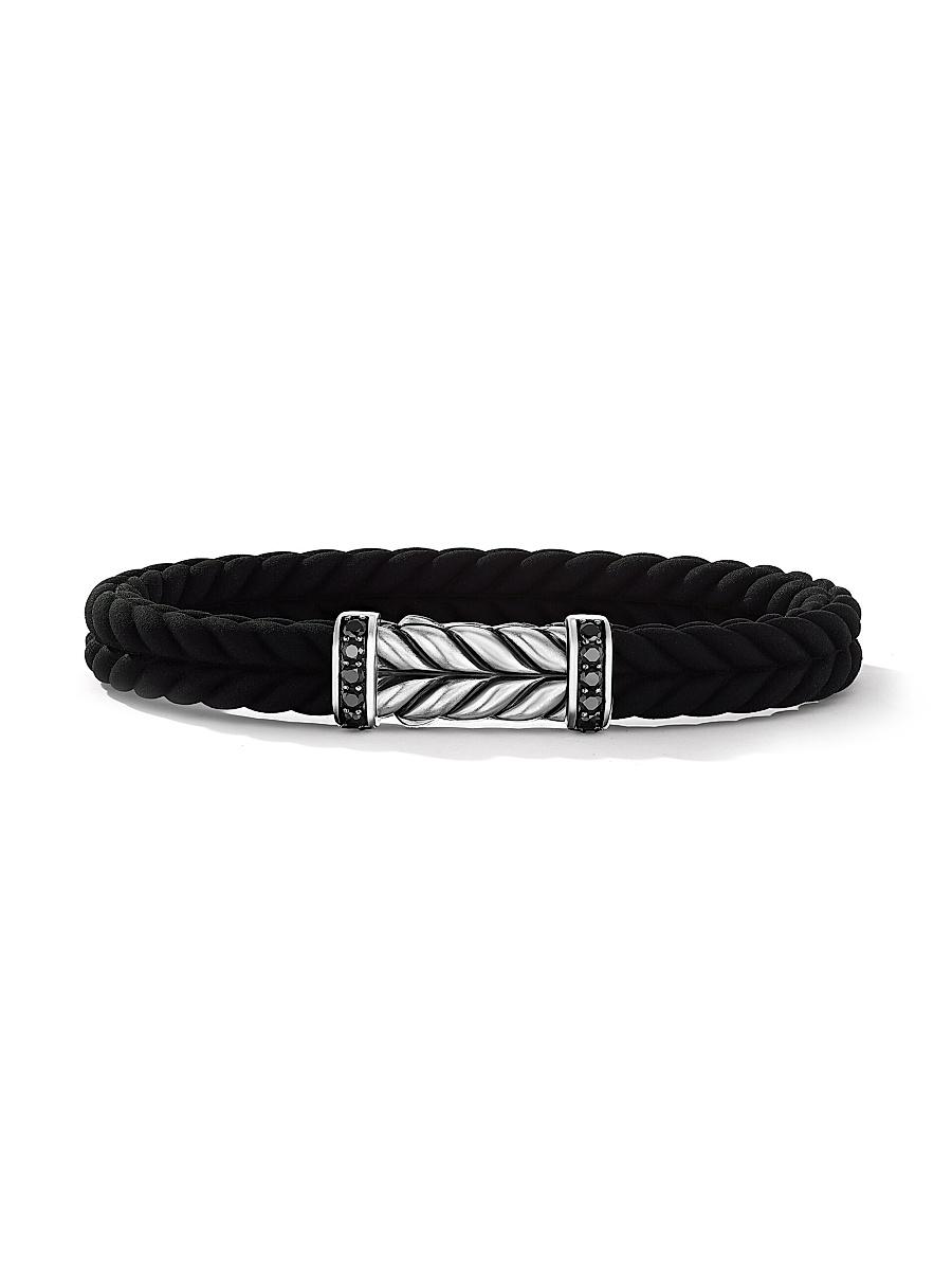 David Yurman Mens Sterling Chevron Black Diamond Pave Woven Rubber Bracelet Product Image