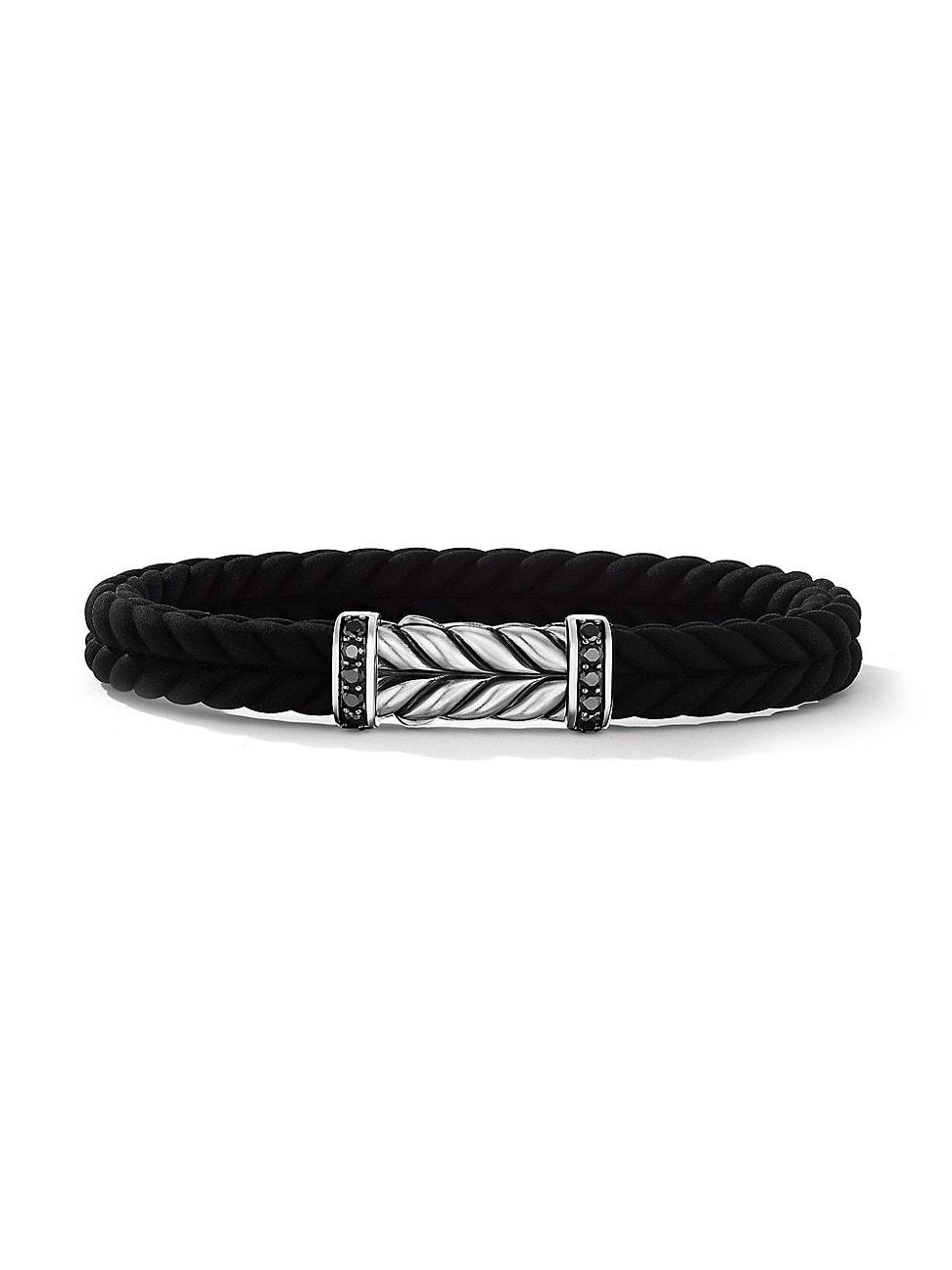 David Yurman Mens Sterling Chevron Black Diamond Pave Woven Rubber Bracelet Product Image
