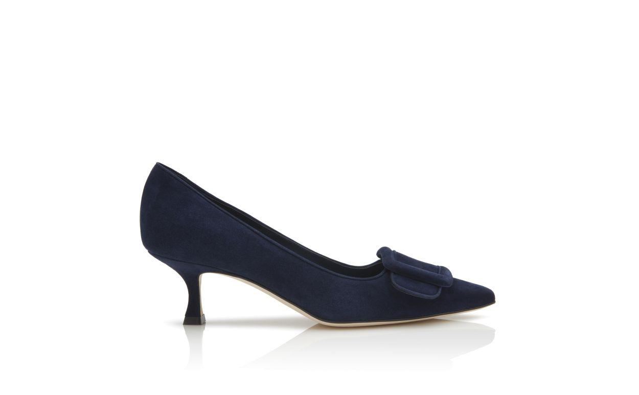 MAYSALEPUMP 50 Navy Blue Suede Buckle Detail Pumps Product Image