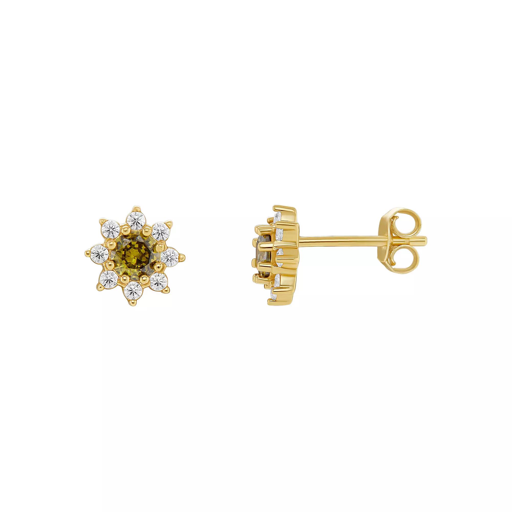 PRIMROSE Birthstone Cubic Zirconia Flower Stud Earrings, Women's, Gold Tone Aug Product Image