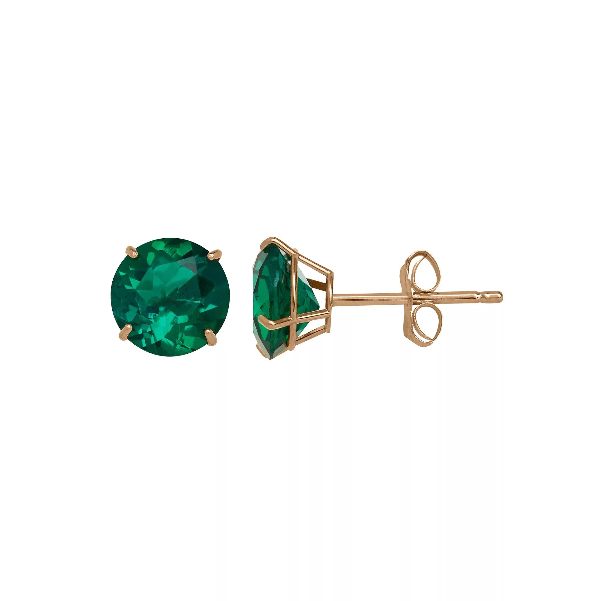 Everlasting Gold Lab Created Emerald 10K Gold Stud Earrings, Women's Product Image