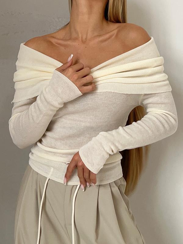 Solid Off Shoulder Slim Sweater Product Image